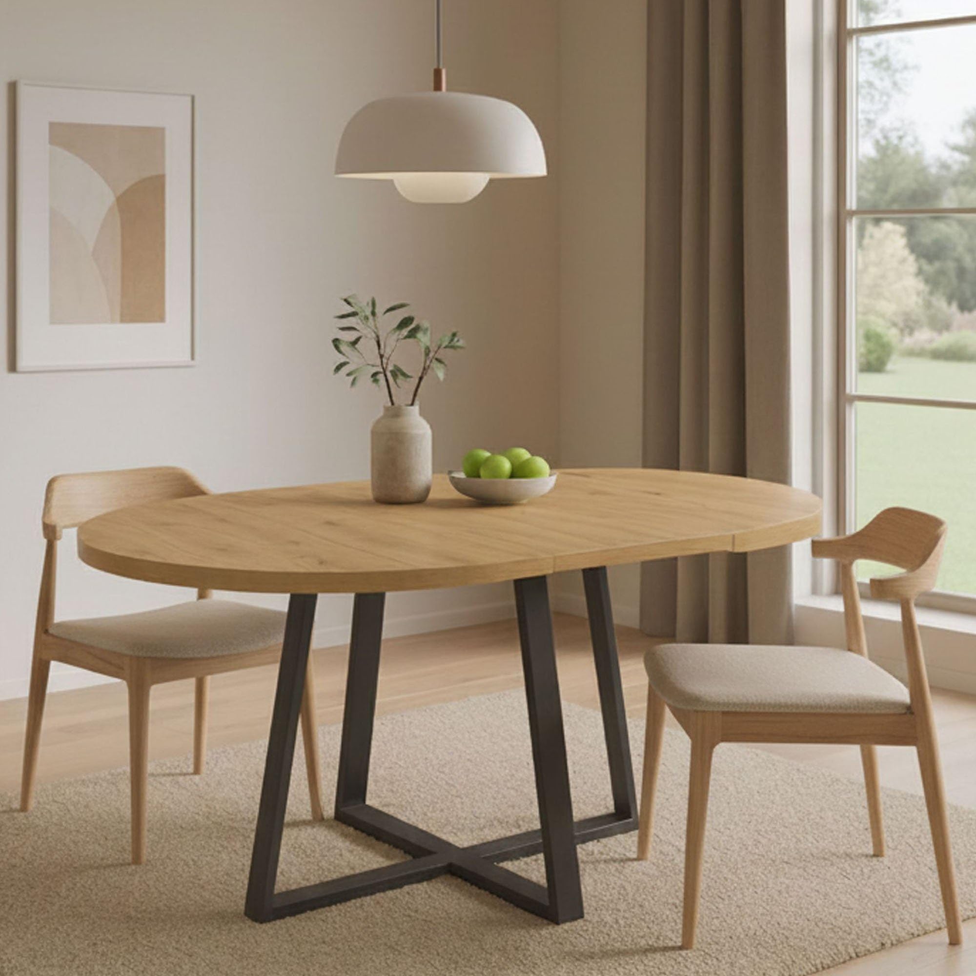 Dmora -Tavolo allungabile Casarola, Consolle estensibile rotondo, Tavolo da pranzo multiuso ovale, 110/158x110h77 cm, Rovere Nodi