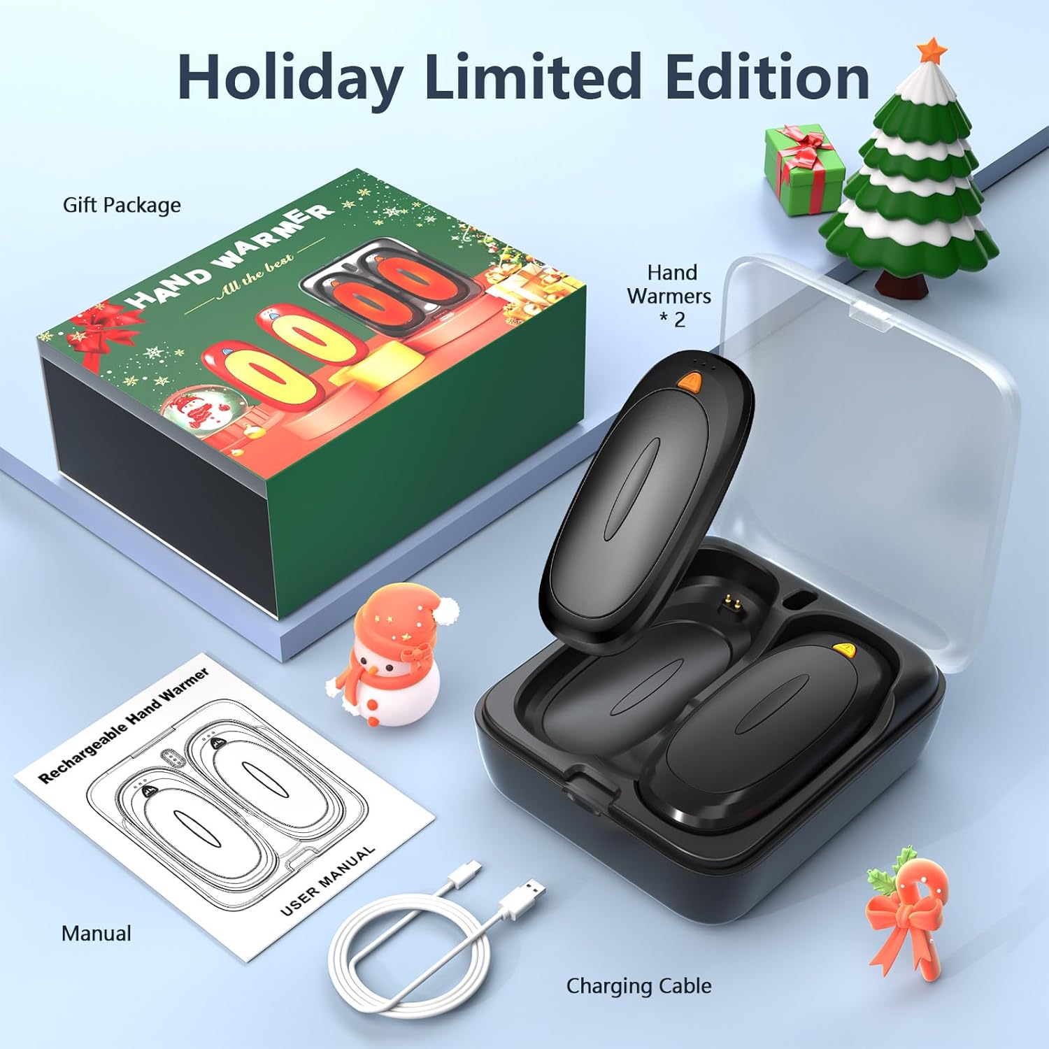 3-in-1 Electric Hand Warmers Rechargeable 2 Pack,14000mAh Portable Dual-Sided Handwarmer with Charging Case, 3 Levels Fast Heating Pocket Warmers,Gifts for Men,Women,Raynauds,Hunting Gear - Image 9