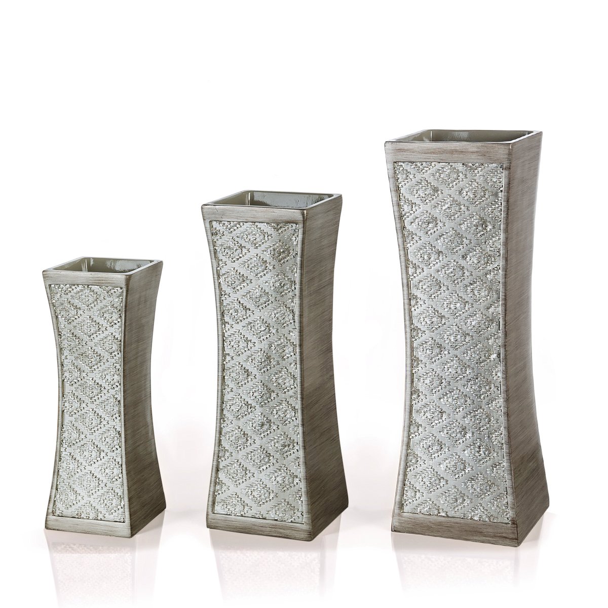 Dublin Lot de 3 vases à Fleurs – Centre de Table pour Table de Salle à Manger, vases décoratifs pour Salon, Chambre, Cuisine et Plus Encore emballés dans Un Coffret Cadeau (Argent brossé)