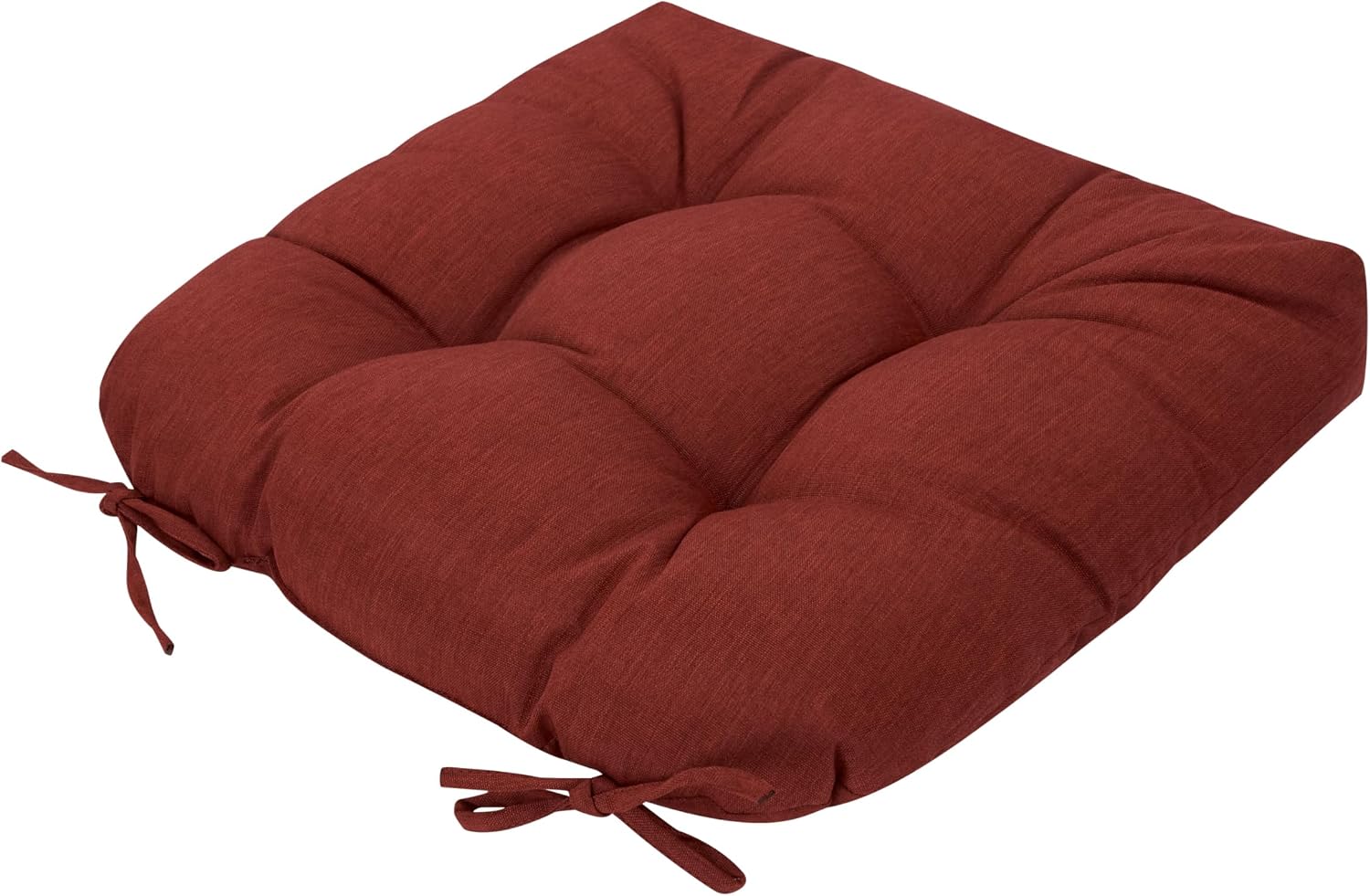 Magpie Fabrics Outdoor/Indoor Tufted Seat Cushion with Ties Set of 2, 19"x19" Waterproof Patio Chair Pads Tatami Floor Pillow for Room Garden Balcony Office Decor(Dark Red)