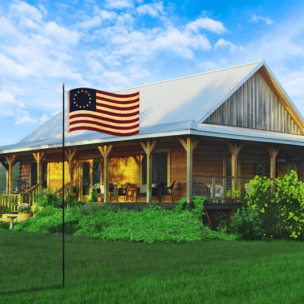 10ft Black Outdoor Flag Pole w/Ground Spike & 3x5ft Embroidered American Classic USA Flag Bundle - Perfect for Memorial Day, 4th of July, Cemeteries, Homes, Houses, Real Estate, etc
