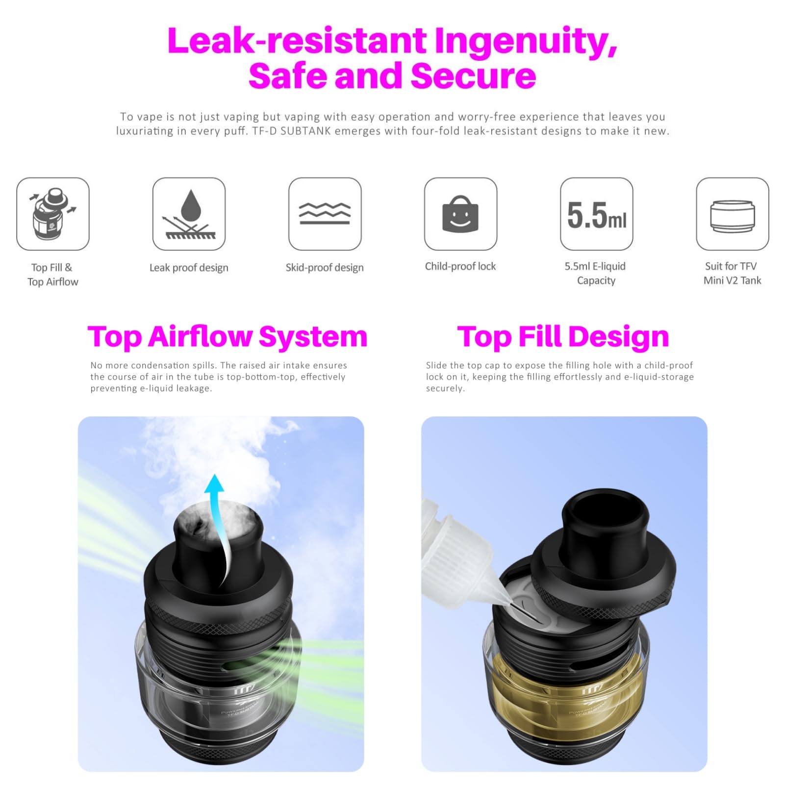 Atomiseur TF-D SubTank Tank S-mok 5,5 ML (Bleu) Remplissage par le haut  Flux d'air suprieur Compatible avec bobine D 0,15/0,23 ohm E-Cigarette  Originale - No Nicotine : Amazon.fr: High-Tech