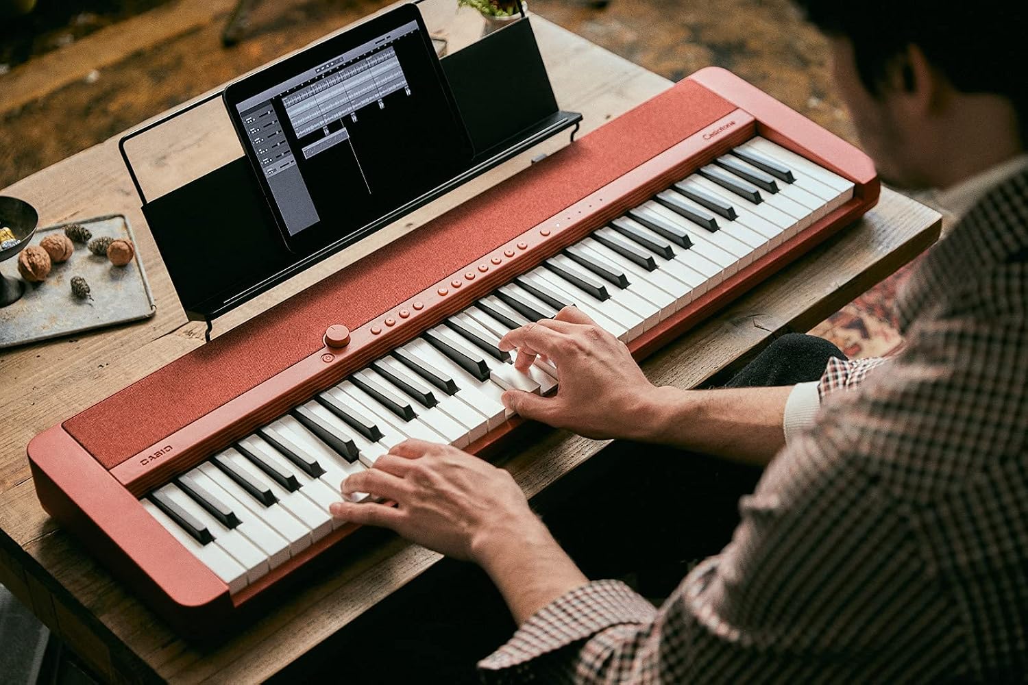 Casio Casiotone CT-S1 61-Key Portable Digital Keyboard - Red Bundle with Adjustable Stand, Bench, Headphones, Sustain Pedal, Instructional Book, Instructional DVD, and Austin Bazaar Polishing Cloth