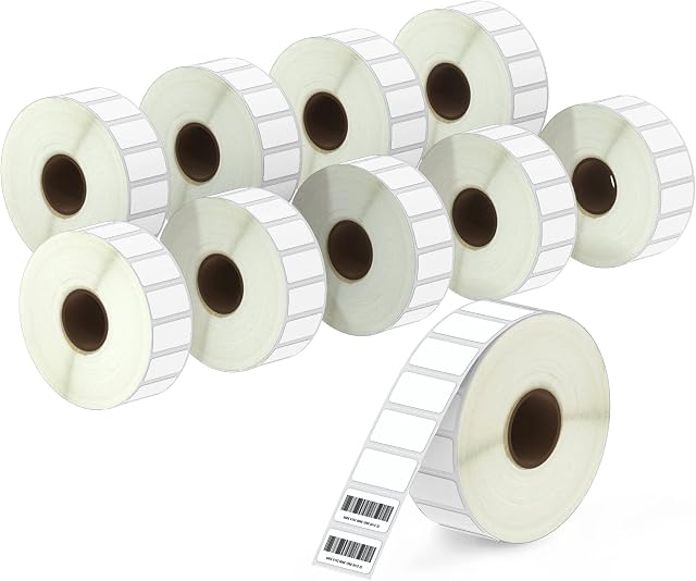 BETCKEY - 25mm x 13mm(1 in x 0.5 in) Small Thermal Labels, 2430 Perforated Labels per Roll Compatible with Zebra & More Printers [10 Roll/24300 Labels]