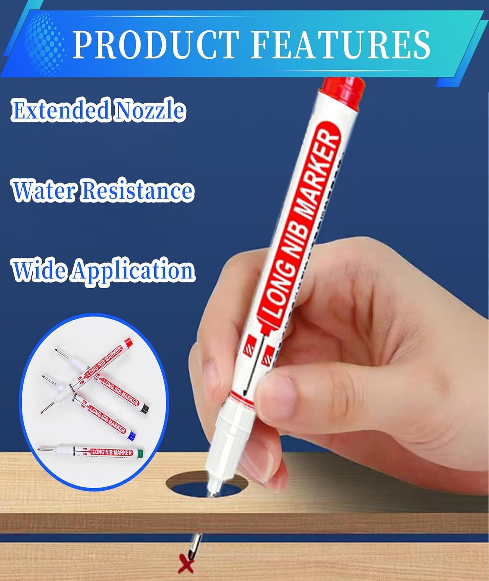 Buildcon Permanent Marker, Deep Hole Marker Pen, Tracer Marker Pen, Carpenter Pencil, Long Nib Marker for Wood, Metal, Concrete, Professional Construction Tools, Industrial Use, DIY Projects (12) 2