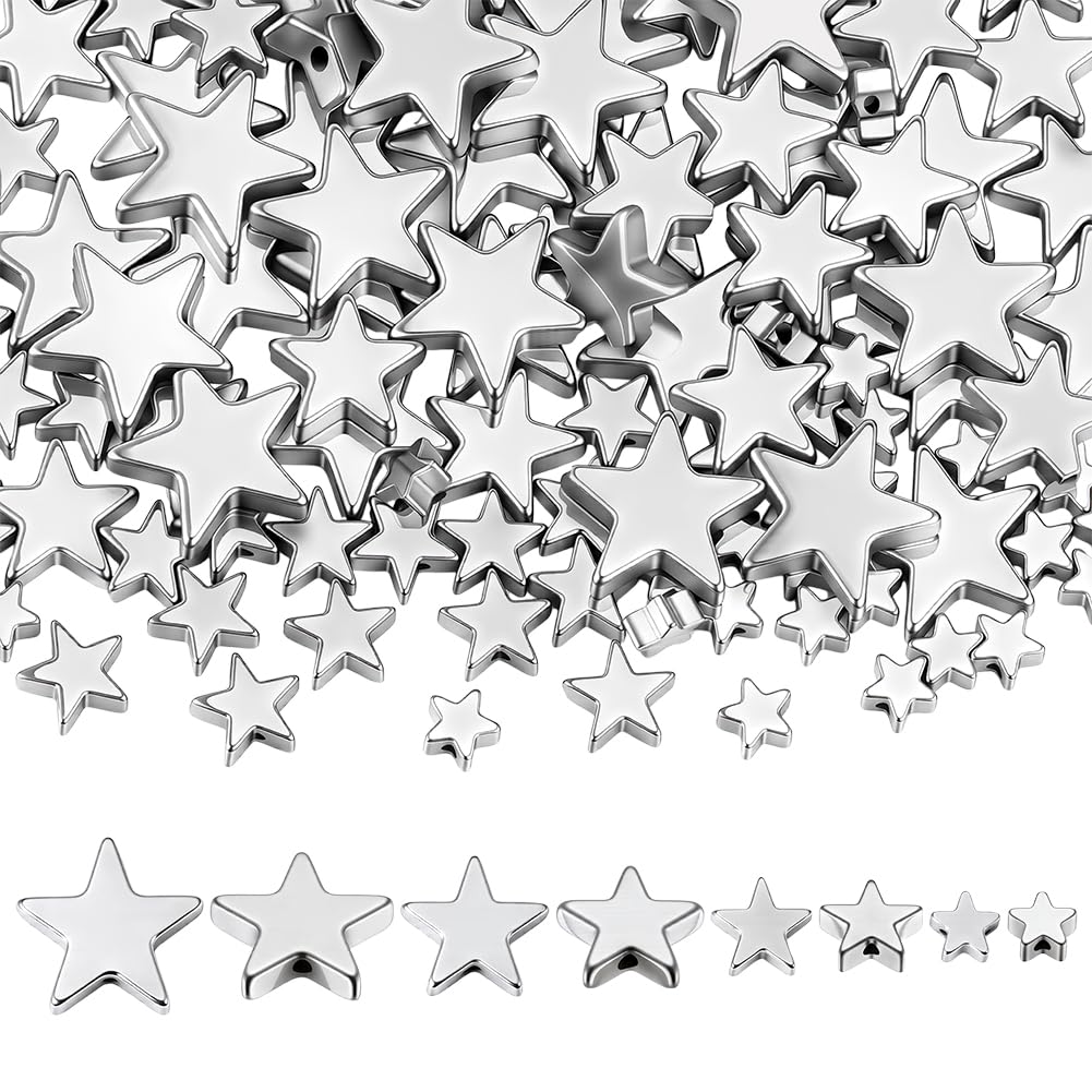 PH PandaHall 4 Sizes 120pcs Star Hematite Beads Electroplated Star Spacer Beads Loose Gemstone Bead Gem Stone Spacer for Craft Jewellery Making DIY Bracelet Necklace Keychains Gift Party, 4/6/8/10mm