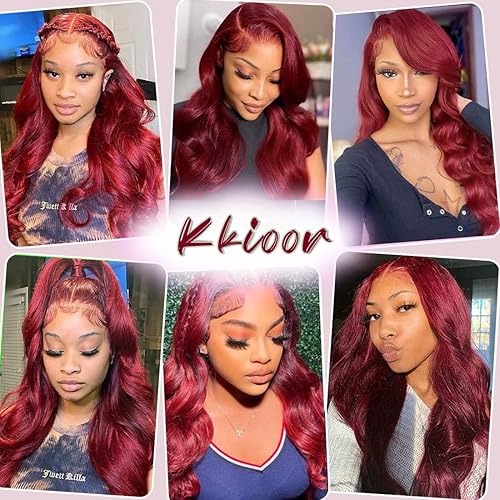 Miniatura 7 de Kkioor 99J - Pelucas de cabello humano ondulado con encaje frontal transparente HD de 13 x 4 para mujeres negras densidad del 180  cabello humano