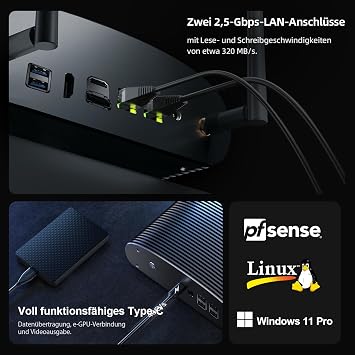 Industrial Fanless Mini PC i5 1235U (10C/12T up to 4.4GHz) 16GB RAM 512GB SSD 100% Silent Type-C Mini Computer with Wi-Fi 5/BT 5/2x 2.5G NIC/4 Display/Office Work 24/7