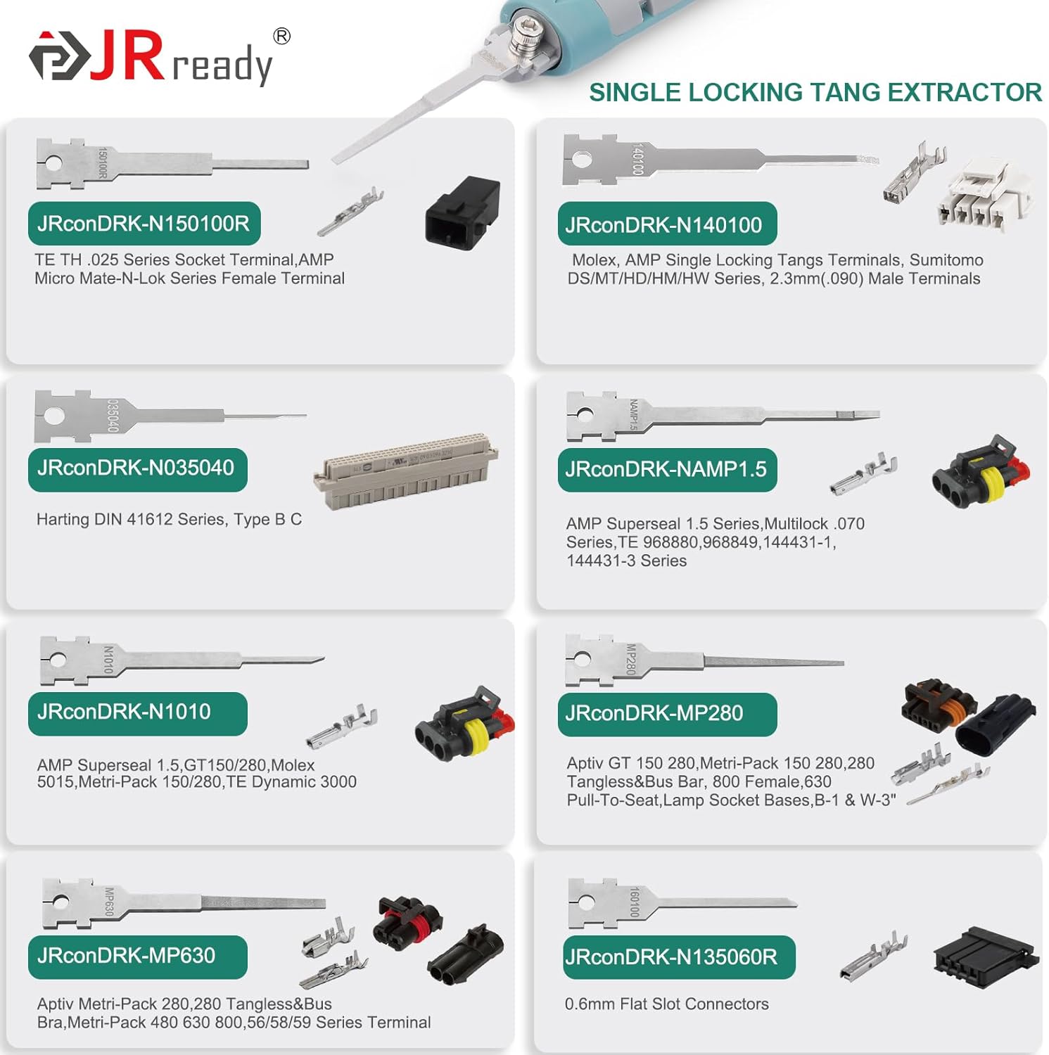 JRready JRconDRK00A20-03 Electrical Pin Extractor Tool with 46 Replacement Tips for Pin Removal Tool, Pin Extractor Tools for Deutsch, AMP/TE, Molex, Delphi,JST, Harting Connectors & More