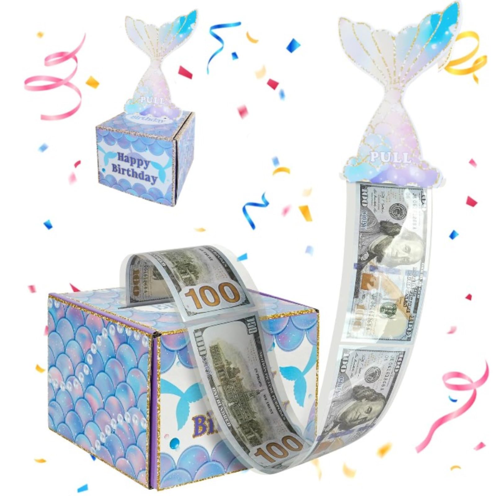 Happy Birthday Money Box Cash Gift money gift box birthday money box cash gift pull money presentation box for cash gifts birthday for Boys Teens Girls Men Women Birthday Parties (Mermaid)