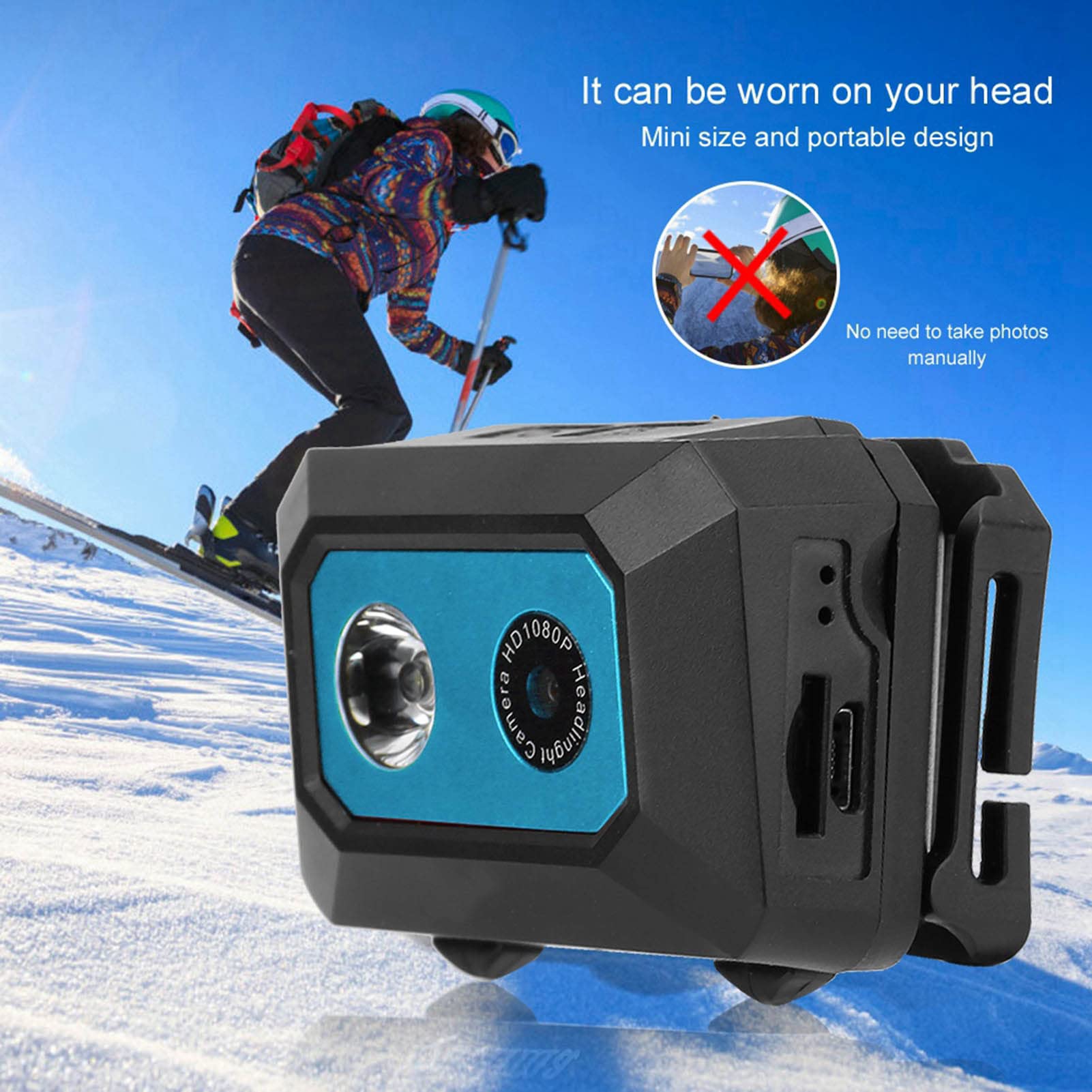 Telecamera Sportiva DV Super HD 1080P, Videocamera D'azione Montata Sulla Testa con Registratore DVR per Uso Fotografico All'aperto, in Casa e in Viaggio (Nero Blu)