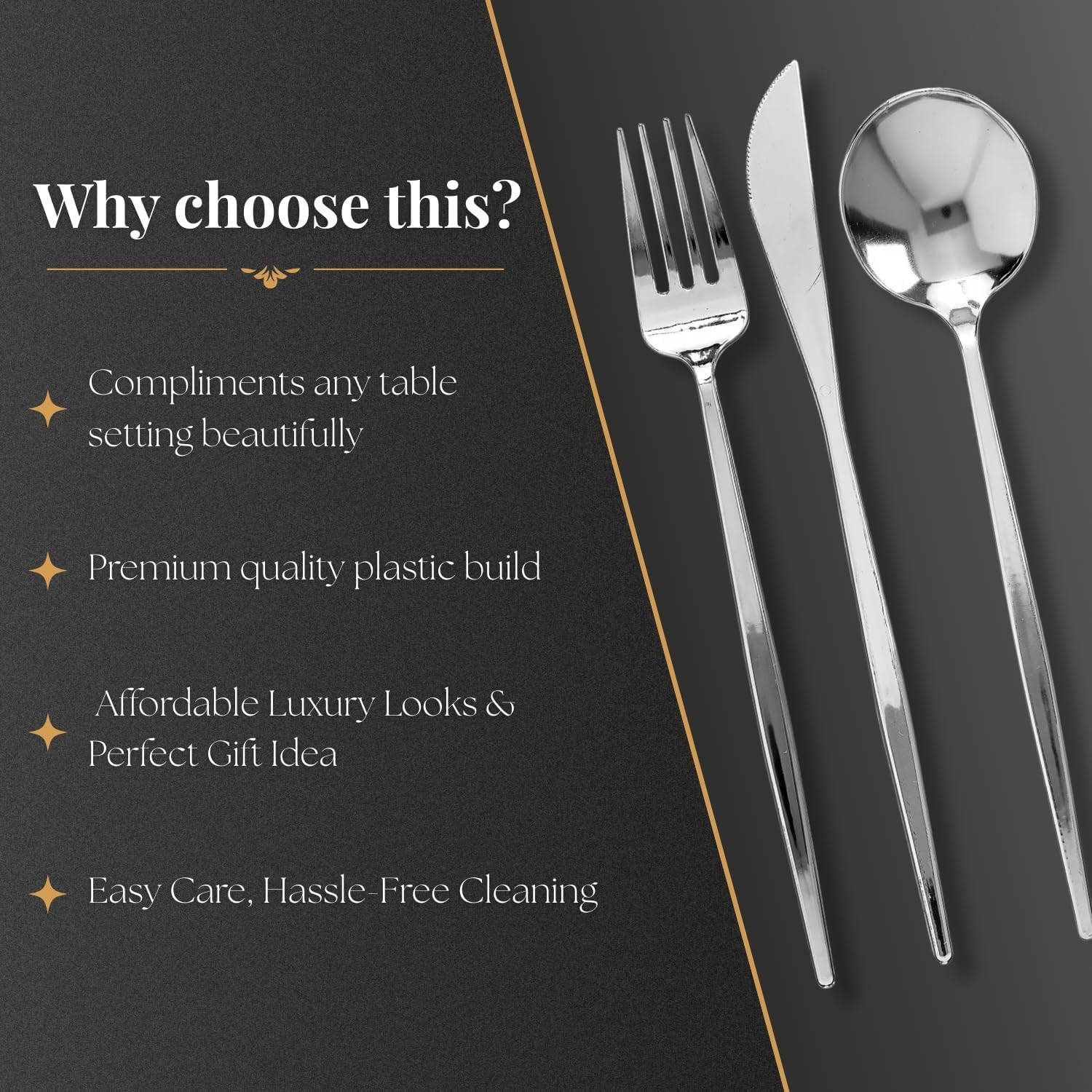 Silver Plastic Flatware (24 Sets) - Disposable and Stylish Cutleries - Perfect for Weddings, Parties, and Themed Events