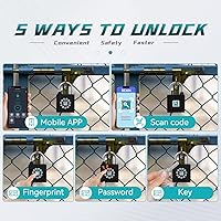 Vista 3 de SFW Candado de huellas dactilares con llave, casillero de combinación resistente, resistencia al agua con códigos, acceso por aplicación para valla