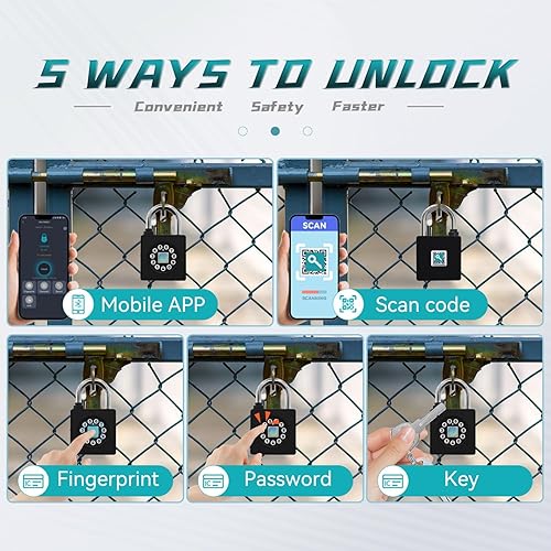 Miniatura 3 de SFW Candado de huellas dactilares con llave, casillero de combinación resistente, resistencia al agua con códigos, acceso por aplicación para valla