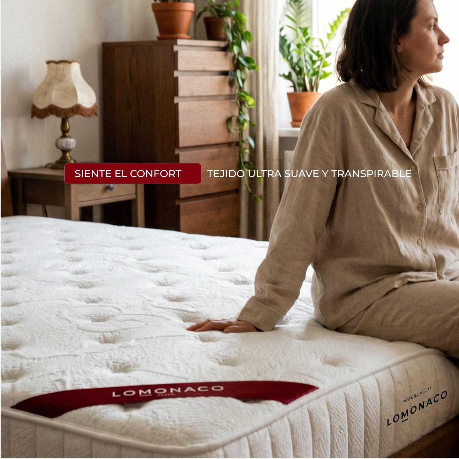 Colchón Natura Visco de LOMONACO 135 x 190 cm | Núcleo HR de Alta Firmeza | Capa Viscoelástica Adaptable | Tejido Transpirable y Fibra Termorreguladora | Altura 25 cm