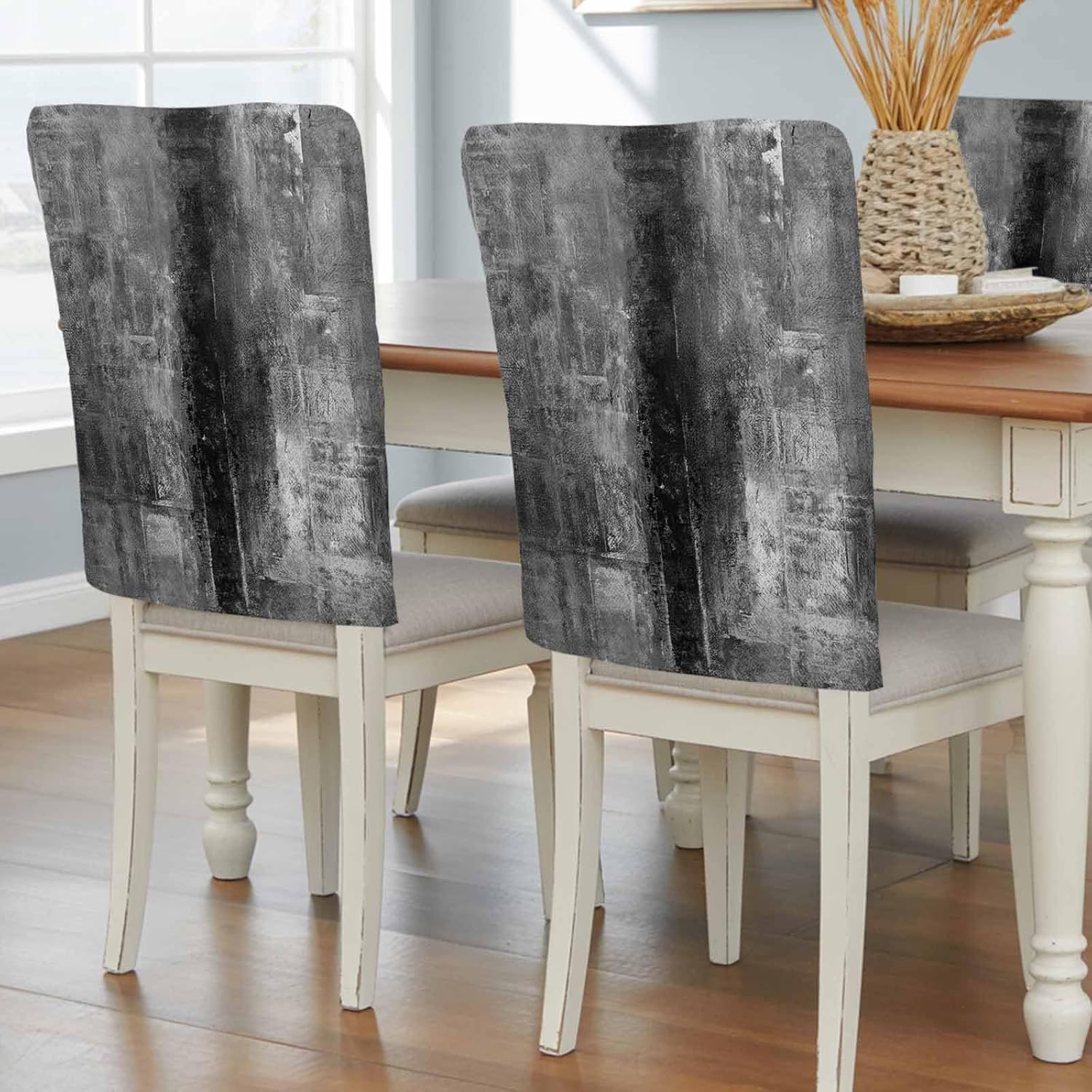 4 Packs Black Grey Painted Dining Chair Back Cover, Decorative Kitchen Dinner Chair Seat Covers Washable Chair Slip Covers,Slipcovers Protect for Dinning Room Abstract Contemporary Smear Graffiti Art