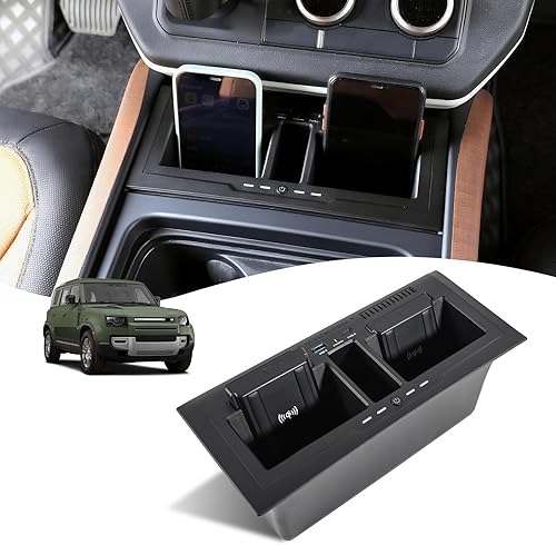 Cargador de coche inalámbrico dual compatible con Land Rover Defender 90 110 130 2020 2021 2022 2023 2024 15W bandeja de carga rápida con puertos