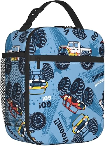 Miniatura 2 de Bolsa de almuerzo con diseño de camiones monstruos, con diseño de coches, portátil, reutilizable, con cremallera, para mujeres, hombres, picnic,