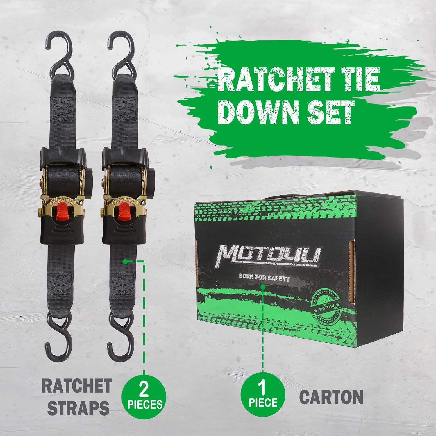 MOTO4U Retractable Ratchet Straps, (2 Pack) 2inx10ft Self Retracting Ratchet Straps,3000 lbs Break Strength Break Strength Retractable Tie Down Straps for Trucks,Trailers,Motorcycles,ATVs