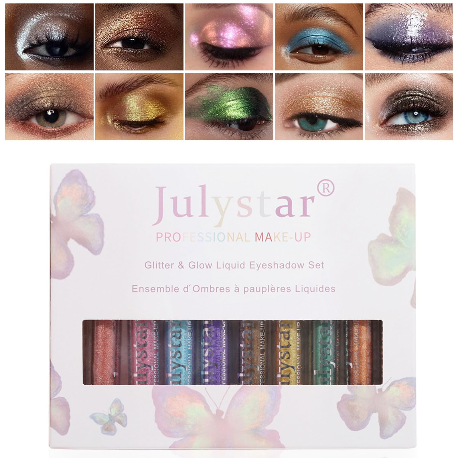 Layhou Juego de sombras de ojos líquidas con purpurina de 10 colores,sombra de ojos líquida, sombra de ojos con purpurina, sombra de ojos metálica, sombra de ojos brillante,set de regalo para mujeres