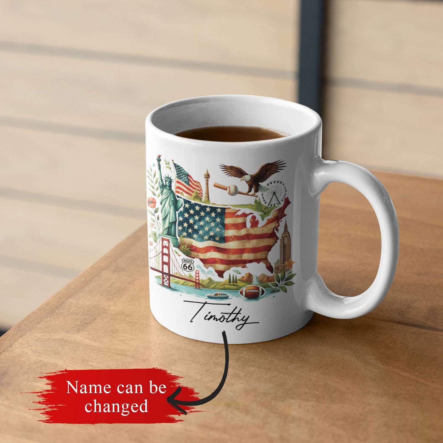 Amazon.com: Custom Name Coffee Mug 11oz 15oz, Unique USA Map with American  Flag Ceramic Cup, Personalized Statue Of Liberty and Landmarks White Mug,  Patriotic Coffee Cup, Gifts for Travelers : Home &