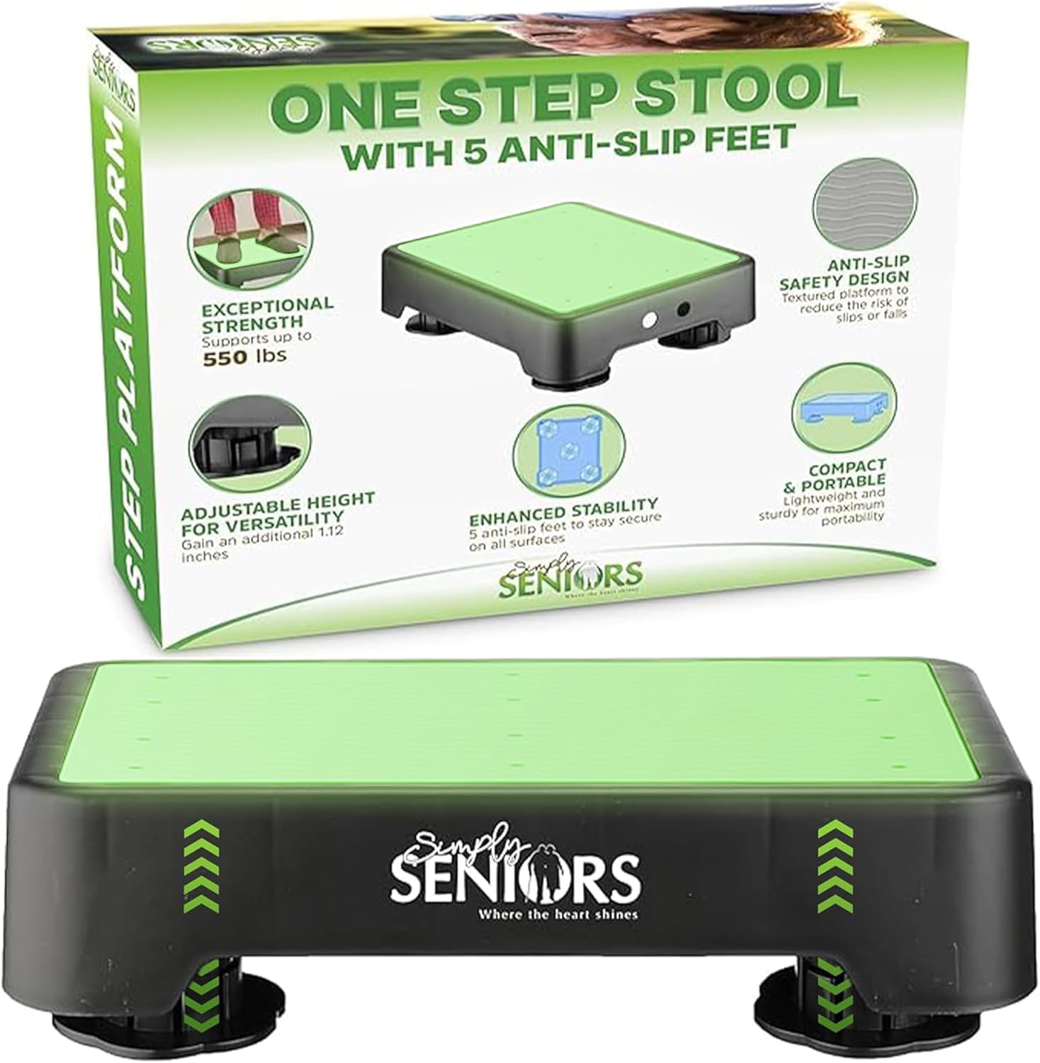 Small Step Stools for Adults - Noctilucent Small Mobility Aid for Seniors - Portable Heavy Duty Plastic Step Platform & Bed Steps for High Beds for Adults - Assist Device for Kitchen Bathroom Toilet