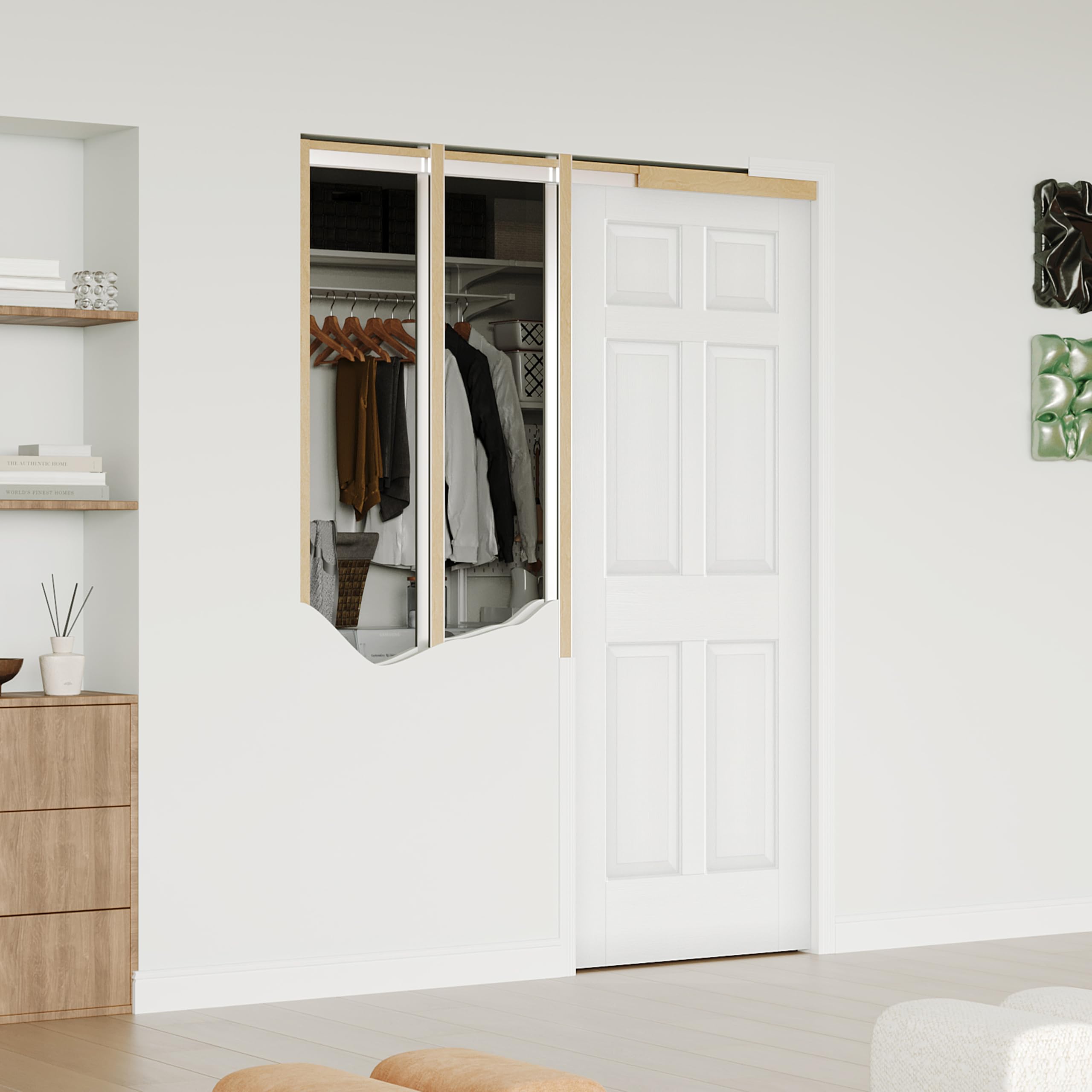 Pocket Door, 28" x 80", 6-Panel Hollow Core Pantry Door with Frame and Hardware Kit, Lightweight Sliding Closet Doors, Waterproof PVC Surface, Easy to Install