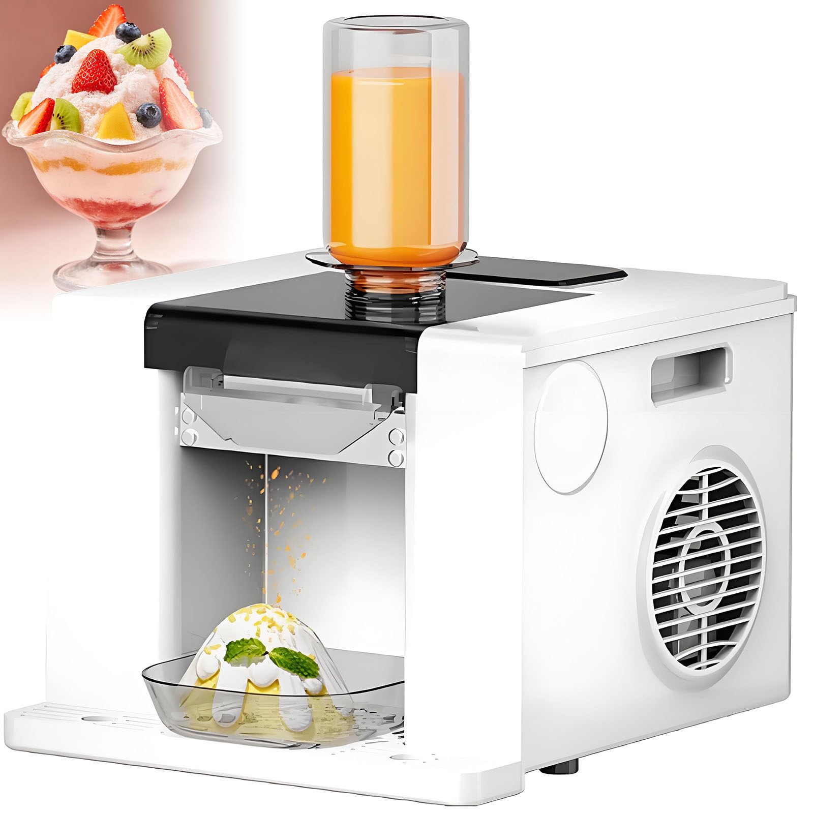 SHENGSHIYU Commercial Snowflake Ice Machine,Make Fluffy Snow Ice Directly from Juice & Milk,3 Portions Preset Dispensing,Intelligent Speed Control,Adjustable Ice Thickness,750ml Feed Cup White