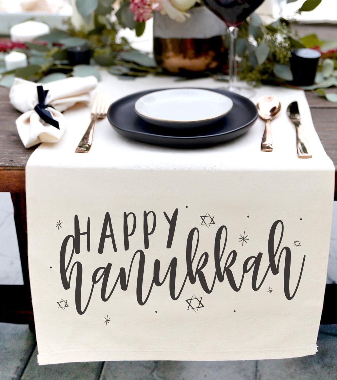 The Cotton & Canvas Co. Happy Hanukkah Table Runner and Holiday Party Decoration