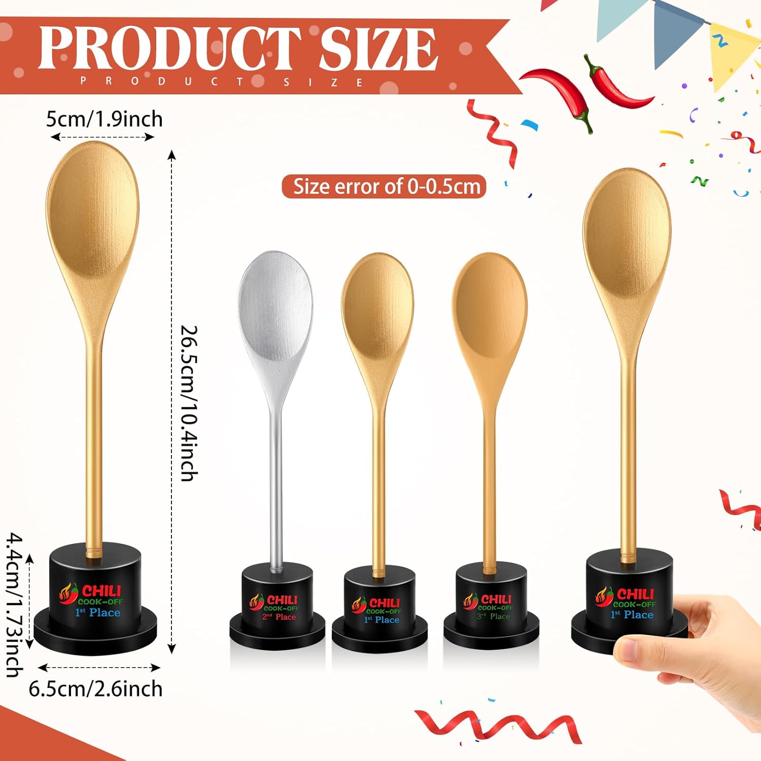 Misdary 6 Pcs Chili Cook Off Prizes Set Chili Trophies and Chili Cook Off Medals Chili Cook Off Decorations Available 1st 2nd 3rd Place Trophy Set for Chili Cook Off Gifts Supplies Events - Image 2