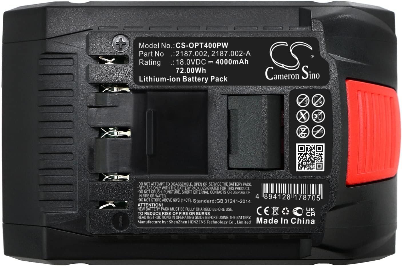 Cameron Sino Battery for ORGAPACK OR-T250, OR-T400, OR-T450 PN:ORGAPACK OR-T250, OR-T400, OR-T450 4000mAh / 72.00Wh