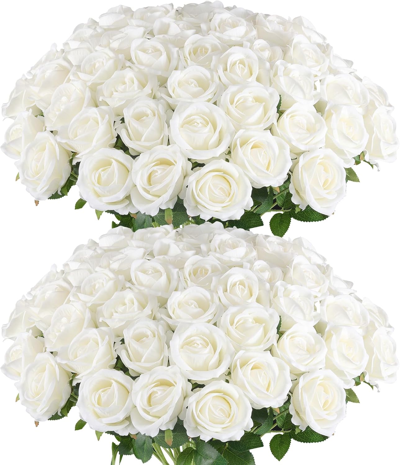 Hananona 50 Pcs Artificial Roses in Bulk, Fake Velvet Silk White Roses Realistic White Roses for Wedding Centerpieces Flower Arrangement Home Decor (50, White) White 50