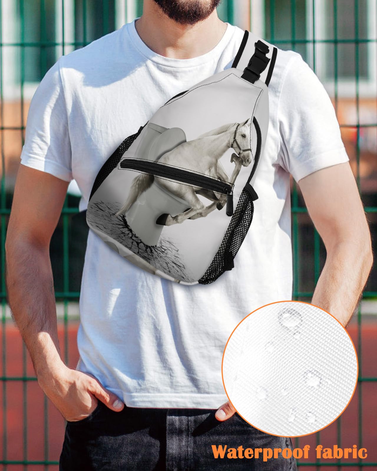 Sling Backpack, Horse Seat on the Toilet Thinking Waterproof Lightweight Small Sling Bag, Travel Chest Bag Crossbody Shoulder Bag Hiking Daypack for Women Men