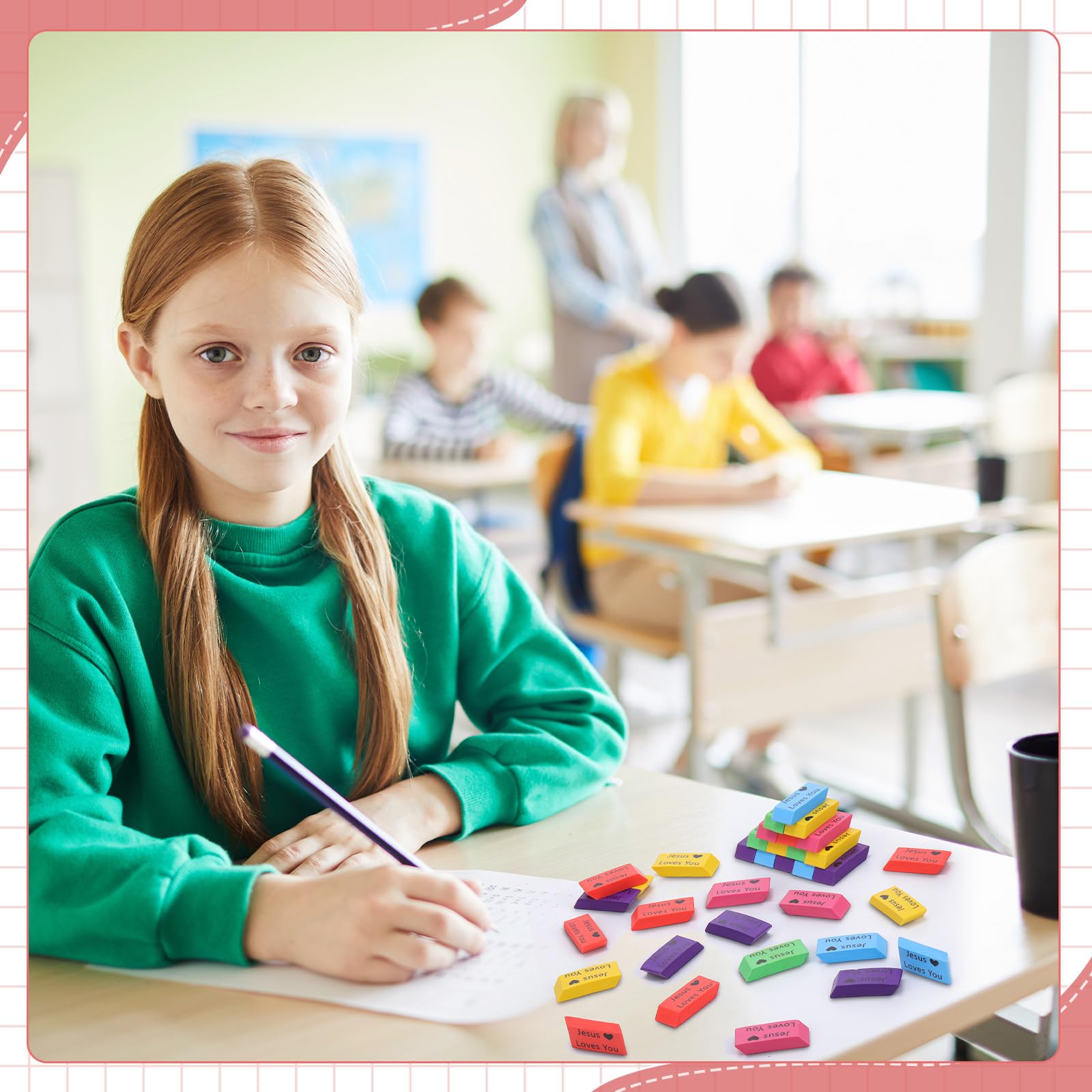 Yaomiao 180 gomme da cancellare per bambini colorate angoli smussati regalo cristiano Gesù ti ama