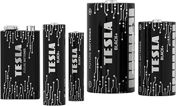 Tesla Batteries Black+ AA Maximum Power Alkaline Batteries, 10- Year Shelf Life, A Long-Lasting Battery Life, Leak-Free, LR06, 4 Count [Pack of 1]