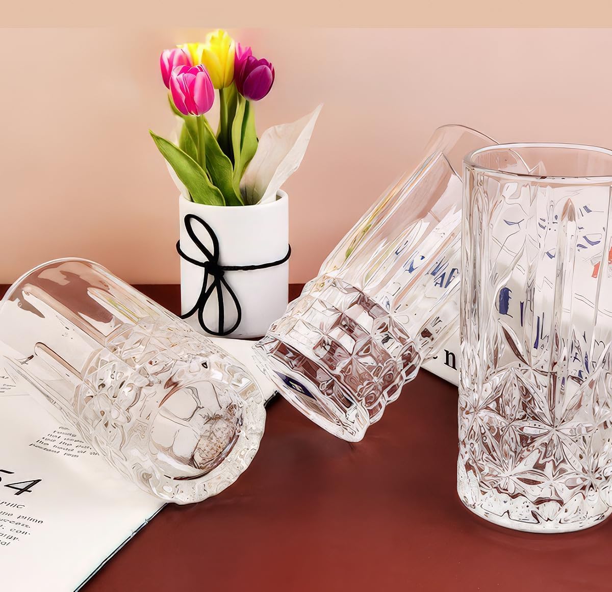 6-Piece Crystal Highball and Collins Glasses Drinking Set – 15 oz Large Capacity, Elegant Crystal Glassware, Perfect for Multipurpose Use with Water, Coffee, Beer, Cocktails, and More (Style-B)