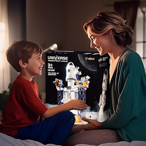 Miniatura 7 de Lanzador de cohetes de juguete espacial para niños de 3, 4, 5, 6, 7, 8, 9 años, juguetes aeroespaciales de construcción STEM 2 en 1 con lanzacohetes