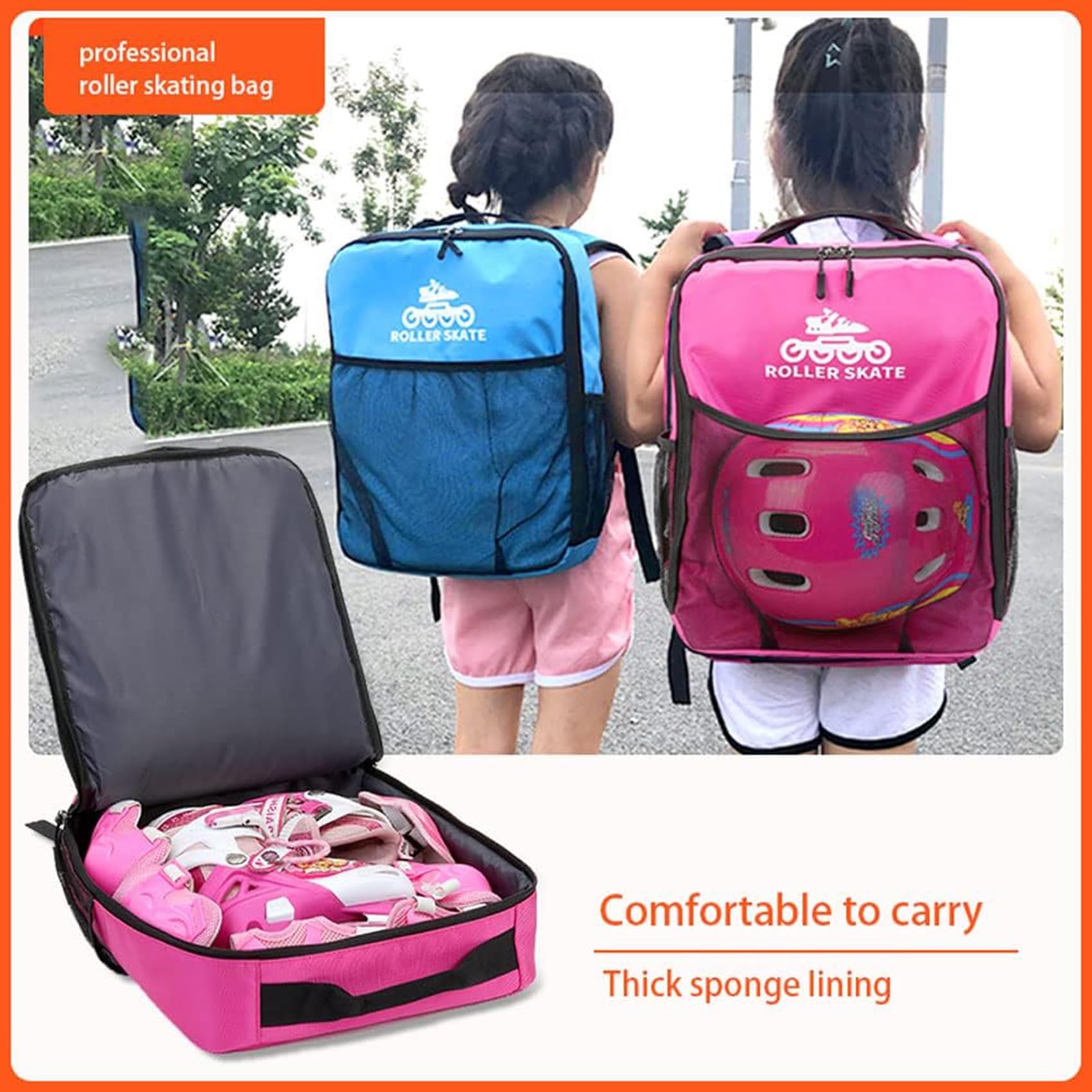 DJFOG Kinder-Schlittschuh-Tasche, Rollschuh-Tasche, Rollschuh-Rucksack, Schlittschuh-Inline-Skate-Aufbewahrungstasche, professionelle Rollschuh-Umhängetasche,Rosa,S