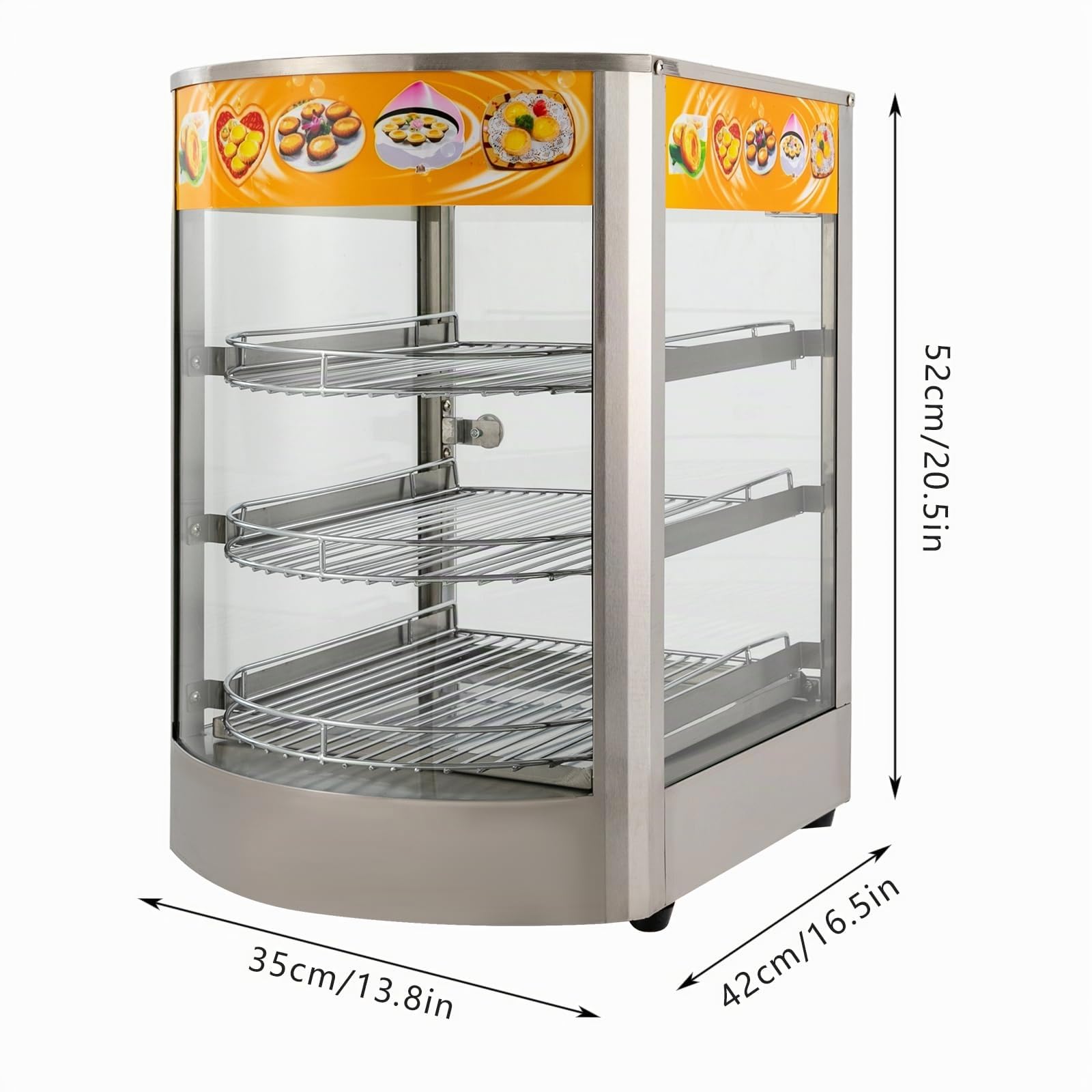 Calentador de alimentos de 3 plantas, vitrina caliente de acero inoxidable, armario de calefacción de alimentos comercial, armario caliente con iluminación, temperatura ajustable de 30-85 °C