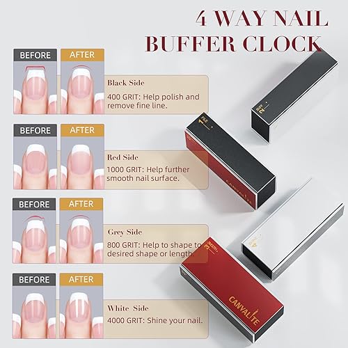 Miniatura 2 de Canvalite Pulidor de uñas para uñas naturales, todo en uno, lima de uñas de 4 vías y bloque de tampón que forma, lima, suaviza y brilla, grano Rojo