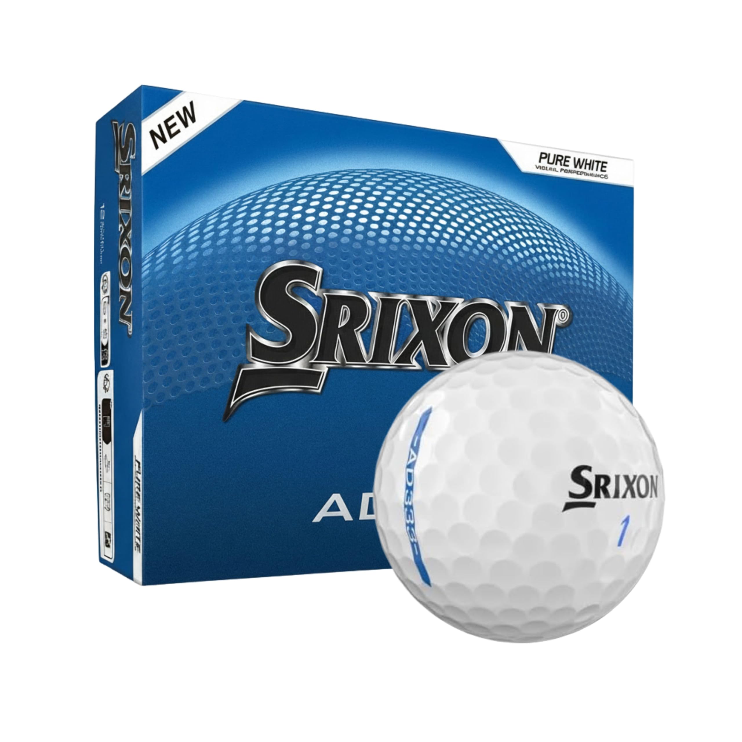 Srixon AD333 Long Distance Golf Balls (New Generation) | Softer Feel and Exceptional Control | Eco-Friendly Packaging | Gift Idea for Golfers | 12 Pieces |White