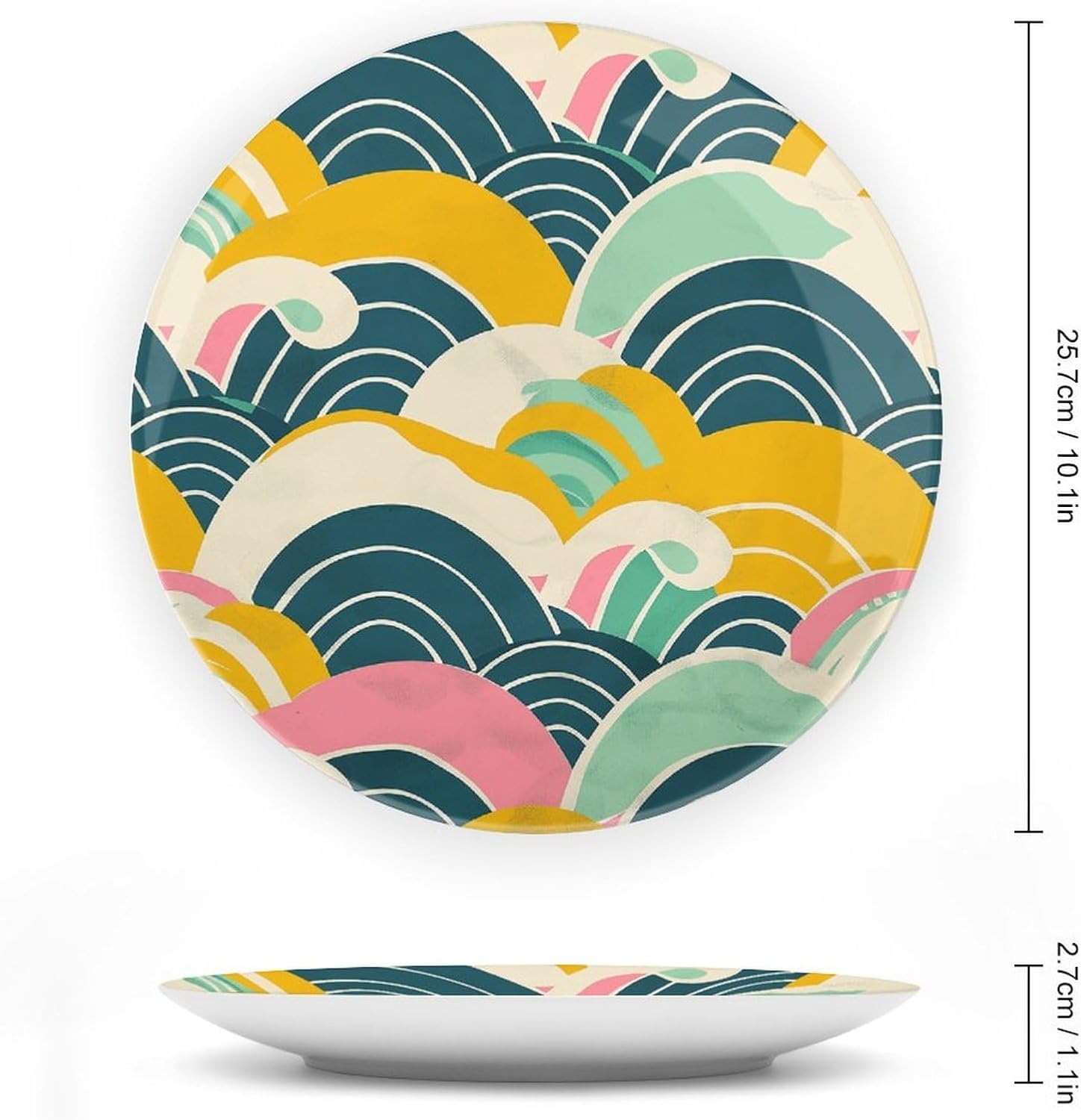 Retro Japanese Pattern Ceramic Plate 10inch Decorative Bone China Wall Hanging Ornament Plates Bohemian Style Dinner Plate with Display Stand Cabinet Display Plates for Home Art Decor