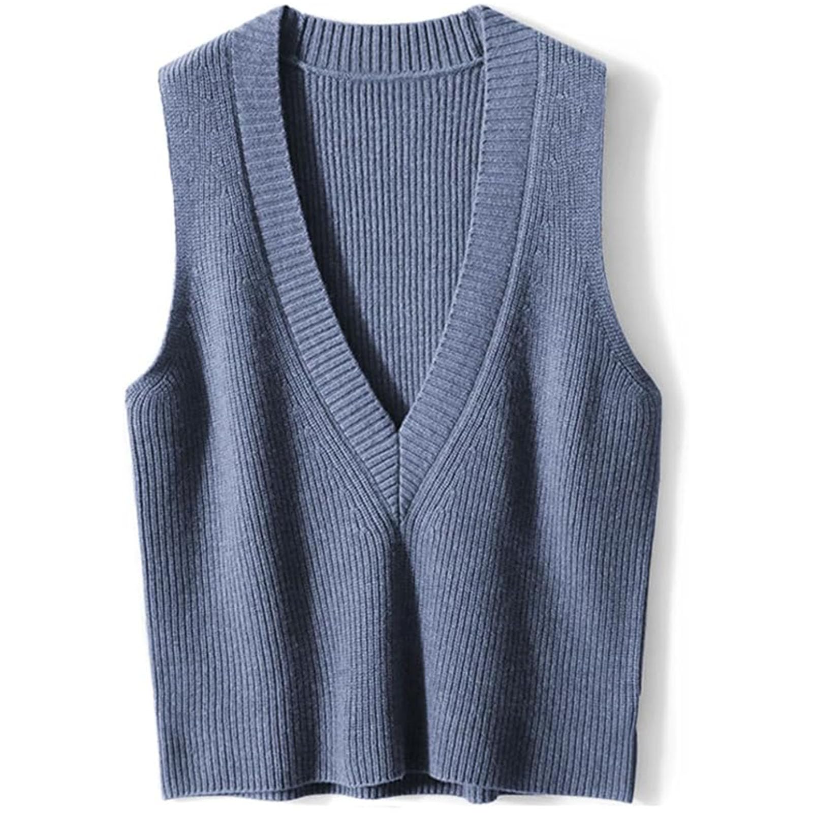 ZUEVIWomen's Sweater Vest V Neck Sleeveless Pullover Knitwear Tops Casual Trendy Solid Crop Knitted Sweaters Vests