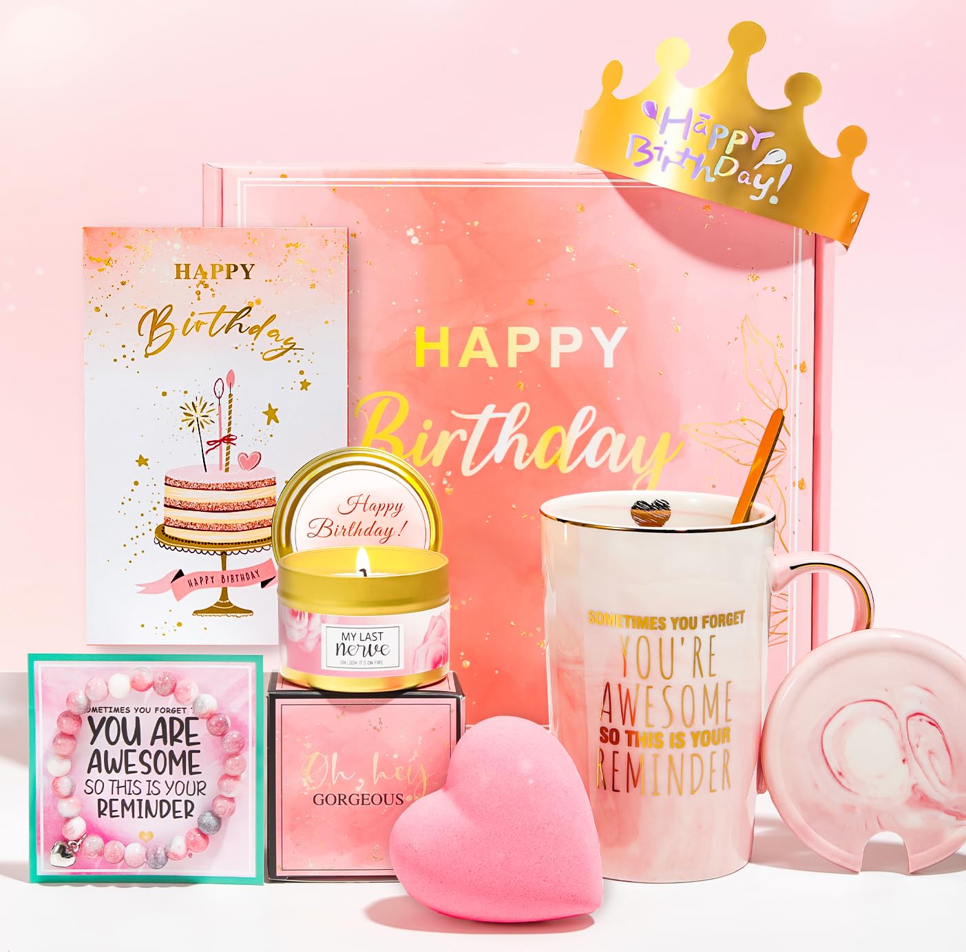 Birthday Gifts for Women,Novelty Coffee Mug Gifts Set For Teen Girl,Happy Birthday Gift Box for Her,Ideas Best Friend,Unique Basket for Mom,Female,Sister,Coworker,Bestie? (Pink)