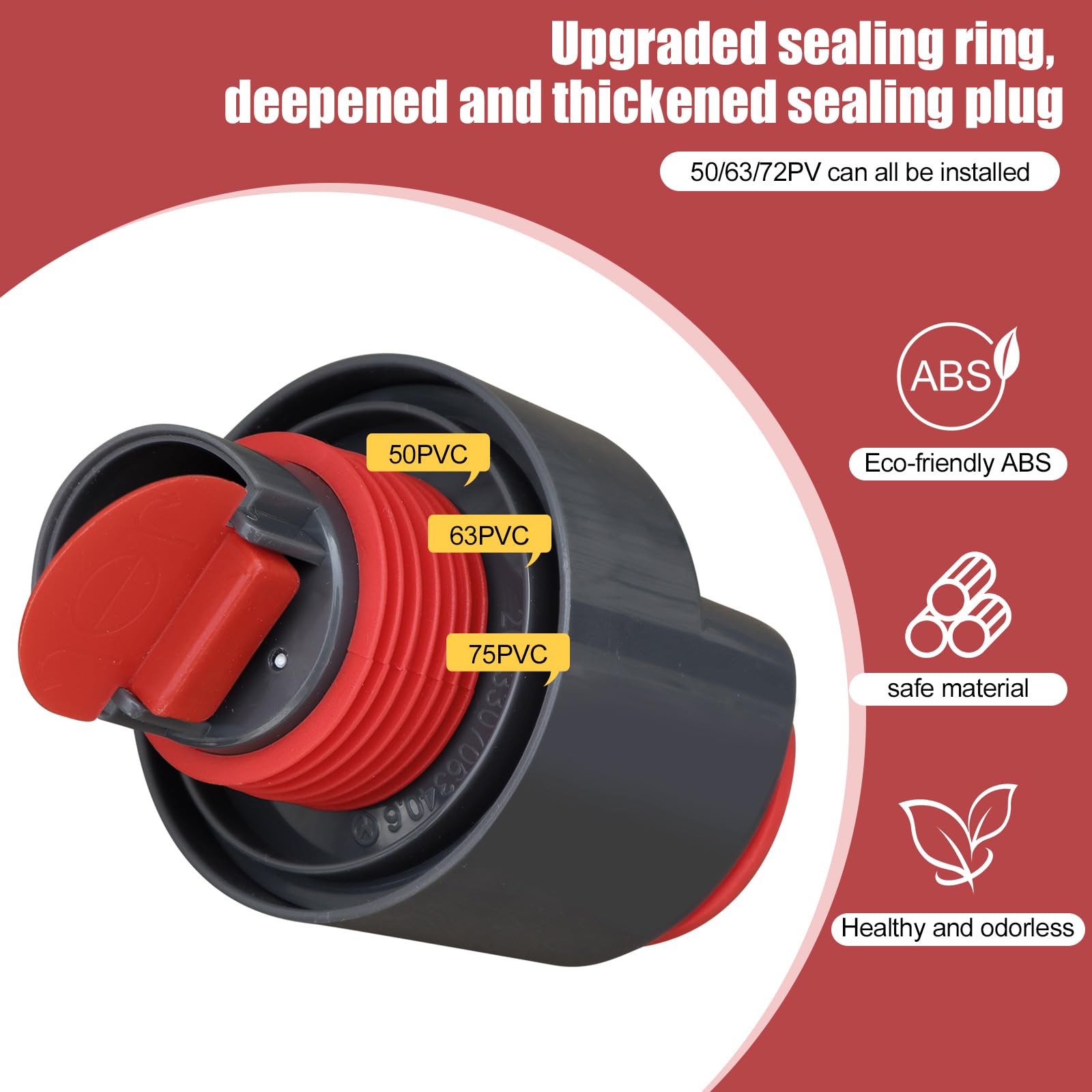 Adaptador de Desagüe para Lavadora y Lavavajillas de 4 Vías, Conector de Drenaje DN 50/75 para Fregadero de Cocina, Sistema Anti-olor y Sellado de ABS Rojo y Gris, Divisor de Tubería de Desague, 1pc — view 7