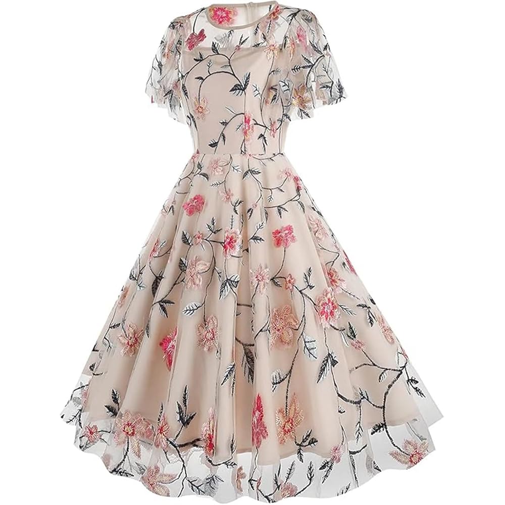 Amazon.com: Women's Floral Embroidered Dress Short Sleeve