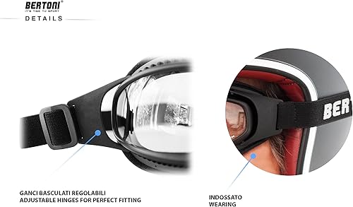 Miniatura 4 de Bertoni Italy AF113 - goggles de motocicleta para cascos - lentes antiniebla ventilados - tira ajustable - negro mate.