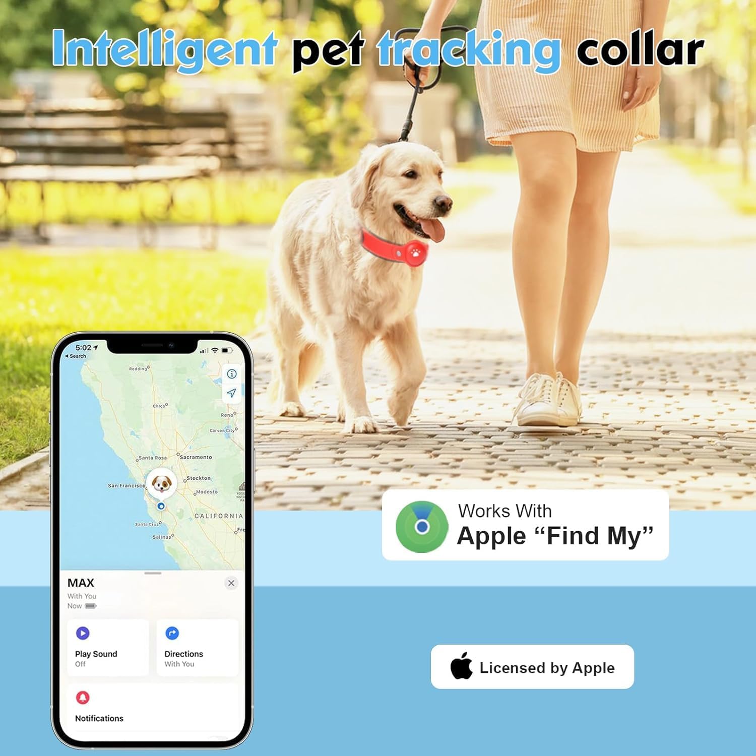 GPS Tracker for Dogs, 2 in 1 Smart Pet Collar (Only iOS), No Monthly Fee Waterproof Dog Collar with Real-time Tracking, Anti-Lost, 365-Day Long Battery GPS Tracker for All Sized Dogs(Locator Included)