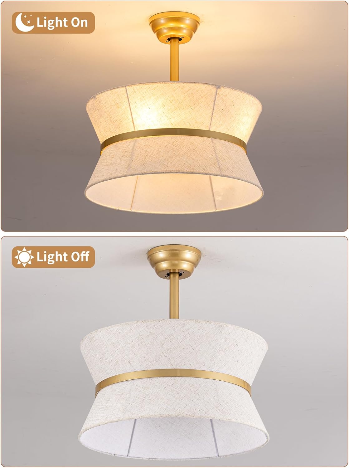 20" Boho Ceiling Fans with Lights and Remote,Flower Chandelier Fan with 6 Speeds,Gold Fandelier for Bedroom,Dining Room,Nursery(Timing,Adjustable Height,4-Light)