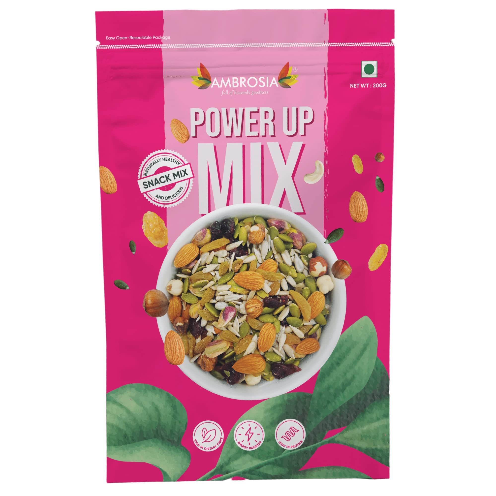 Ambrosia Nuts & Seeds Power Up Trail Mix 200 g | Pre & Post Workout Snack | High Protein